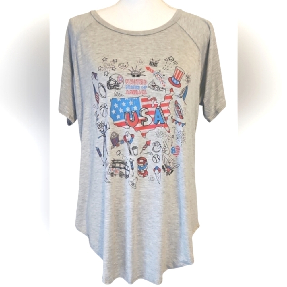 CANYON CREEK WOMENS USA TSHIRT SZ XL GRAY RED BLUE - Picture 2 of 6
